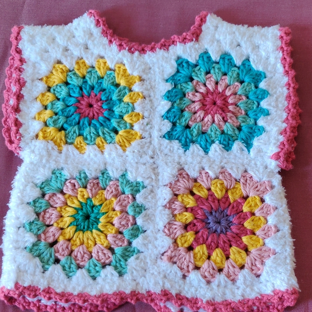 Handmade Crochet Colorful Baby Vest with Granny Square Patterns - Picture 10 of 13